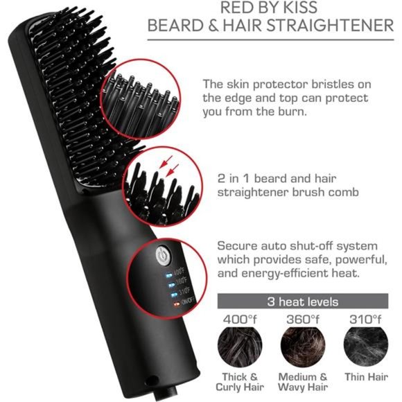 Beard & Hair Straightener, Auto Shut-Off, 2 in 1 Heated Straightening Brush - Picture 2 of 6